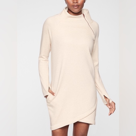 Athleta Cozy Karma Asym Sweatshirt Dress in Light Grey size Small - Picture 2 of 12